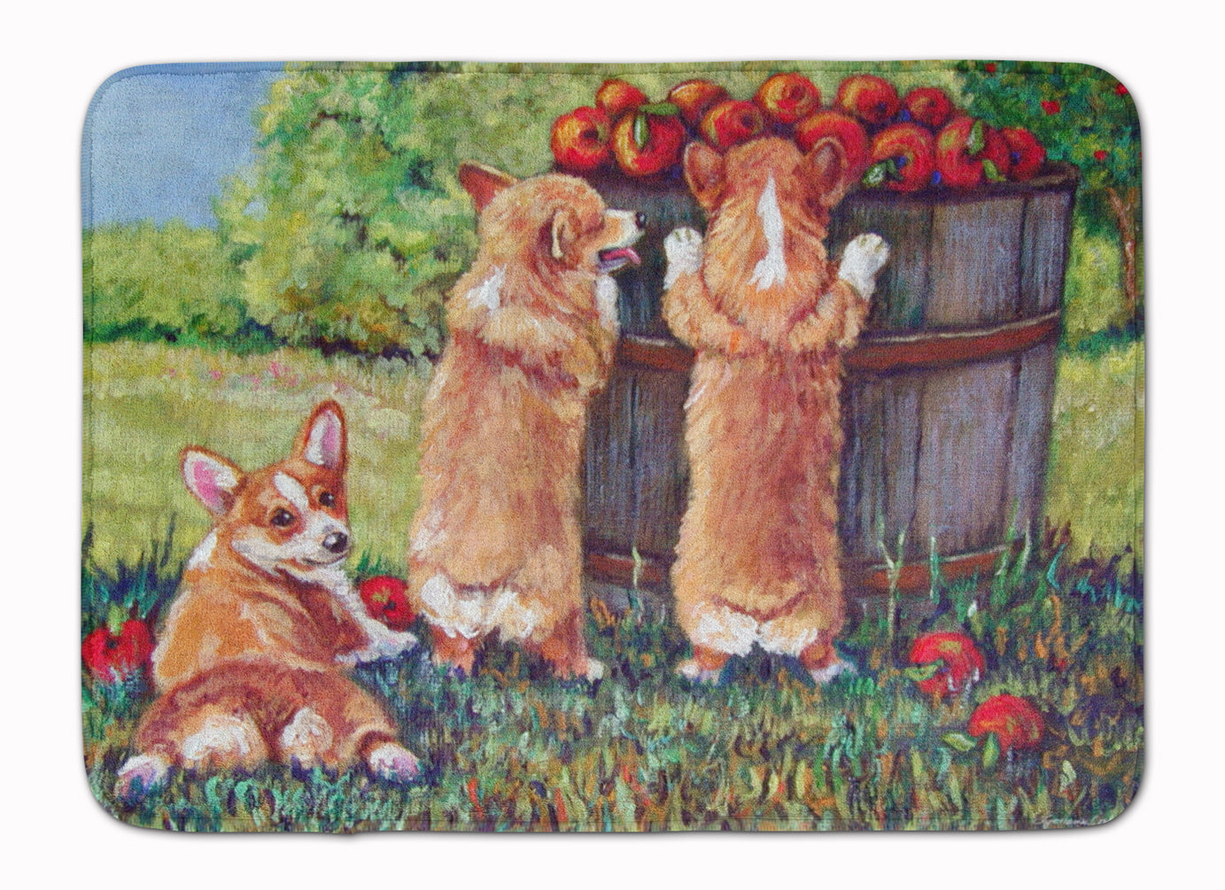 Apple Helper Corgis Memory Foam Kitchen Mat Machine Washable Anti-Fatigue Cushion Comfort Bath or Kitchen Rug