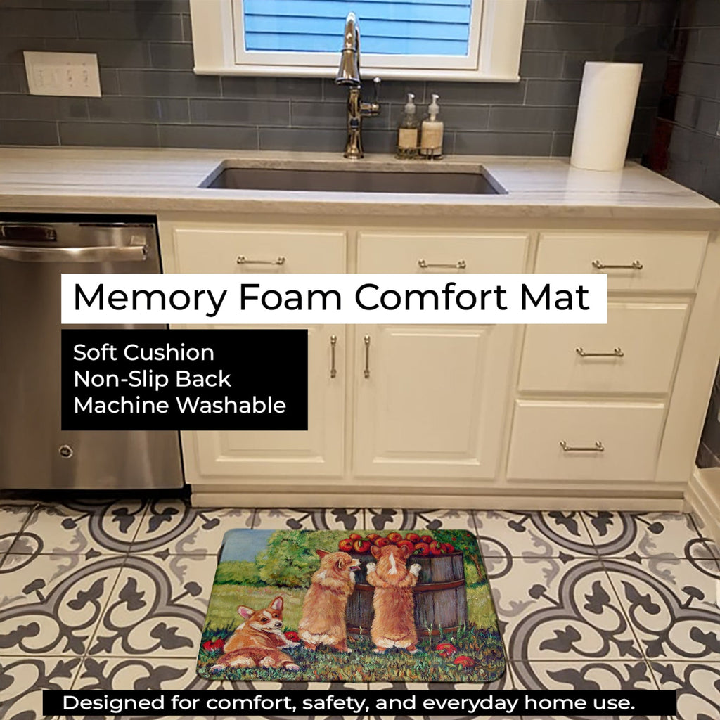 Apple Helper Corgis Memory Foam Kitchen Mat Machine Washable Anti-Fatigue Cushion Comfort Bath or Kitchen Rug