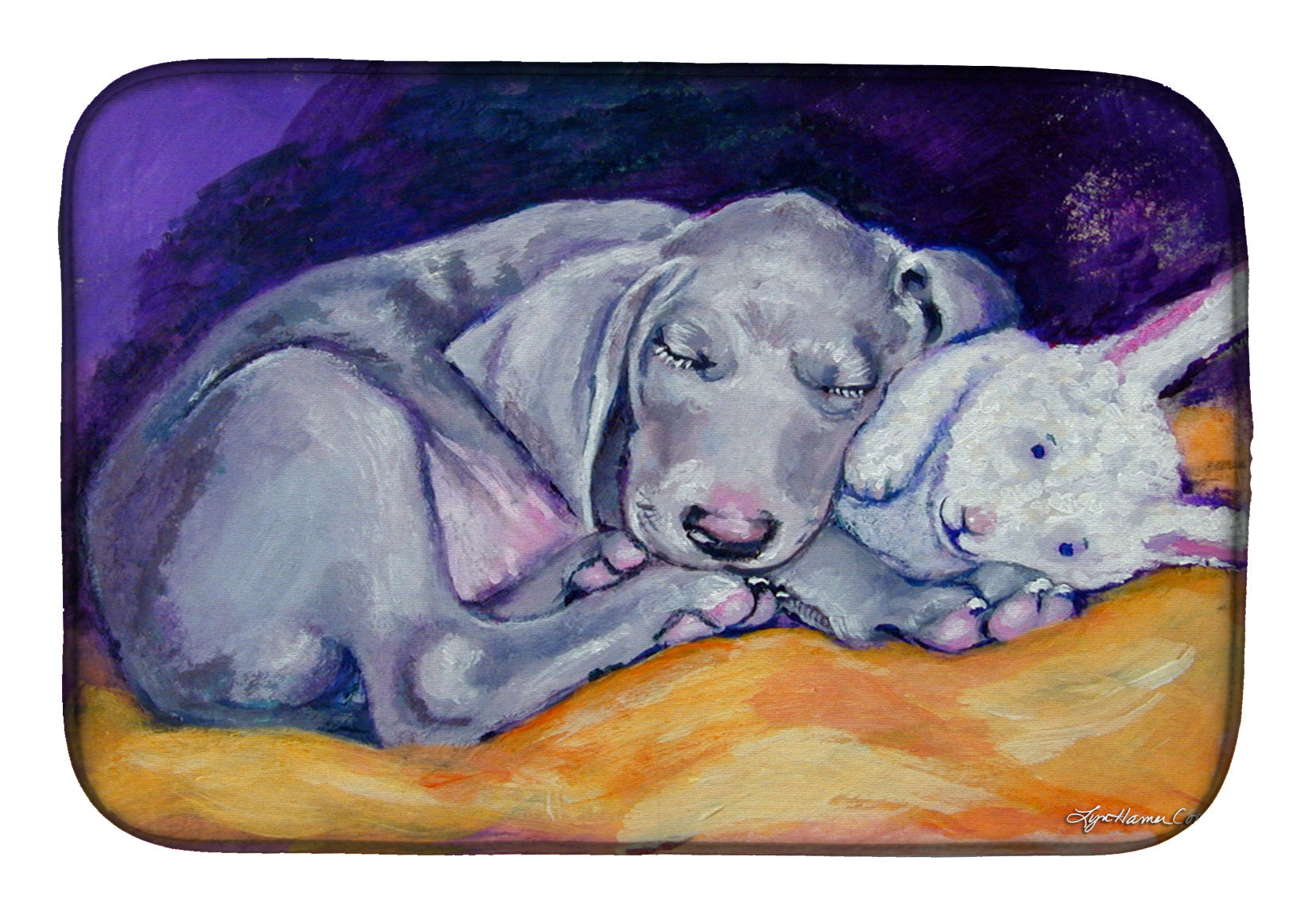Weimaraner Snuggle Bunny Dish Drying Mat Absorbent Dish Drying Mat Pad for Kitchen Counter Dish Drainer Mat for Countertop, 14 x 21", Multicolor