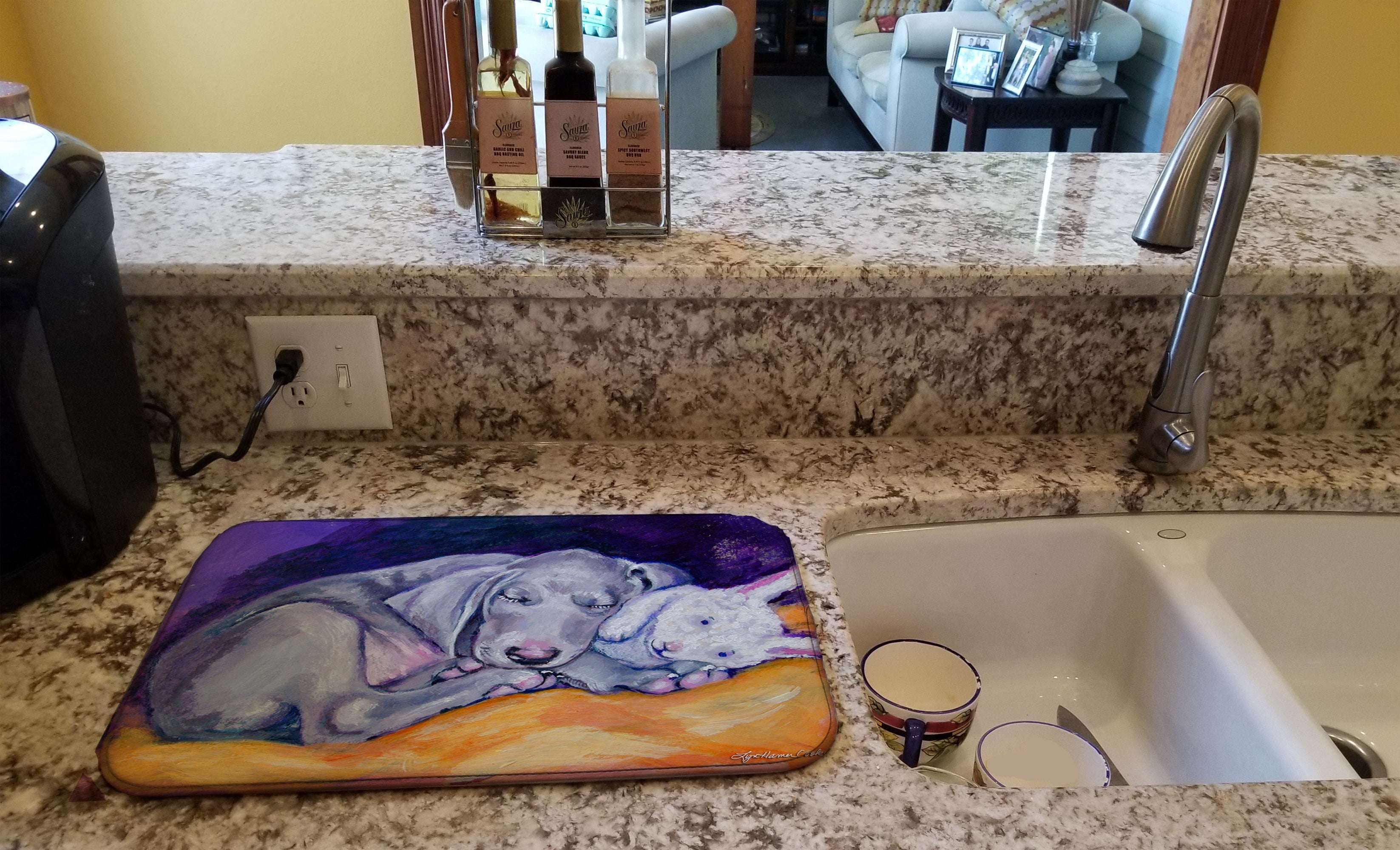 Weimaraner Snuggle Bunny Dish Drying Mat Absorbent Dish Drying Mat Pad for Kitchen Counter Dish Drainer Mat for Countertop, 14 x 21", Multicolor