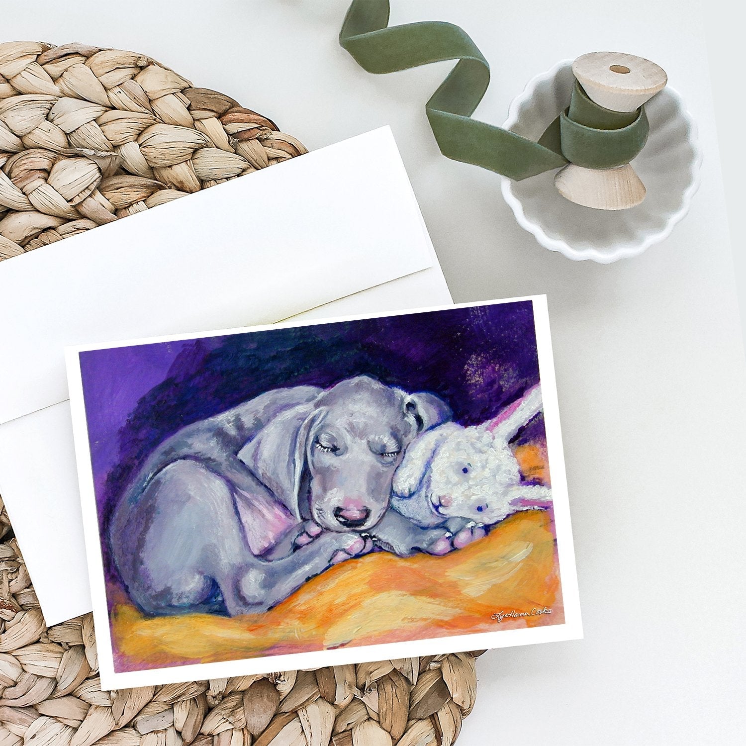 Weimaraner Snuggle Bunny Greeting Cards Pack of 8 Blank Cards with Envelopes Whimsical A7 Size 5x7