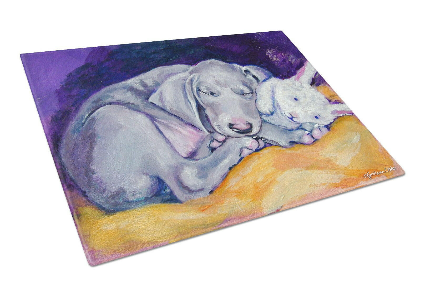 Weimaraner Snuggle Bunny Cutting Board Tempered Glass Kitchen Cutting Surface, Heat Resistant Chopping, Non-Slip Feet, Food Prep & Serving