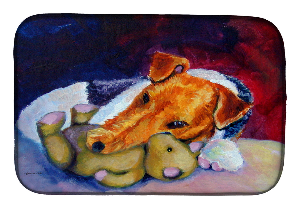 Fox Terrier and Teddy Bear Dish Drying Mat Absorbent Dish Drying Mat Pad for Kitchen Counter Dish Drainer Mat for Countertop, 14 x 21", Multicolor