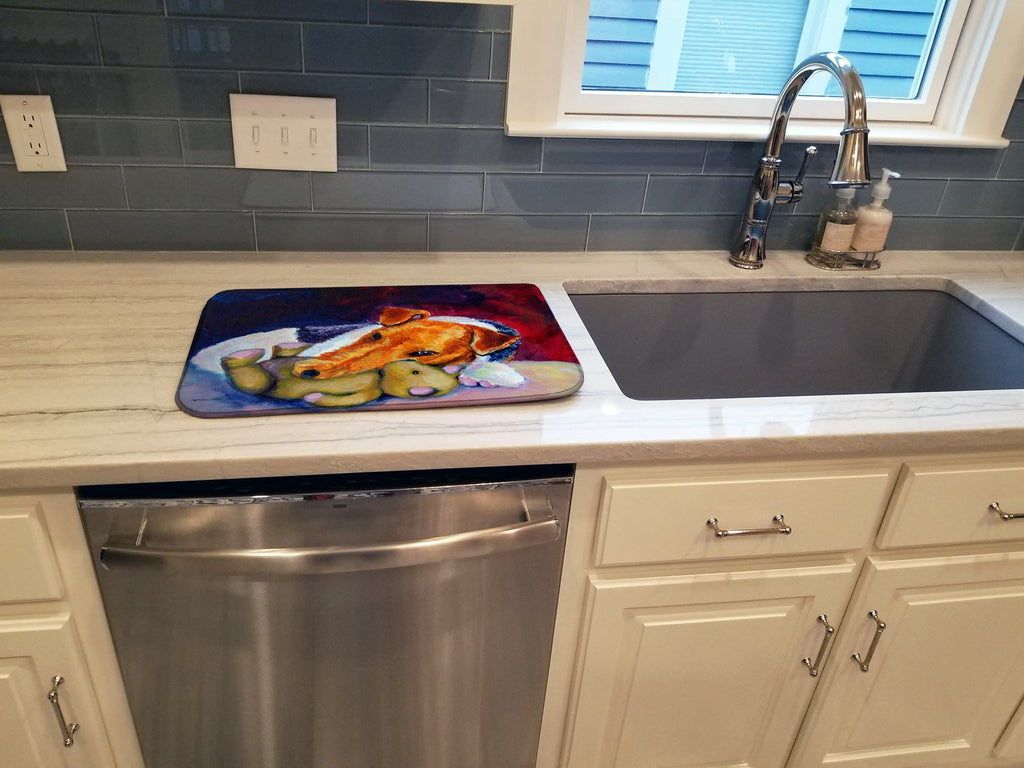 Fox Terrier and Teddy Bear Dish Drying Mat Absorbent Dish Drying Mat Pad for Kitchen Counter Dish Drainer Mat for Countertop, 14 x 21", Multicolor