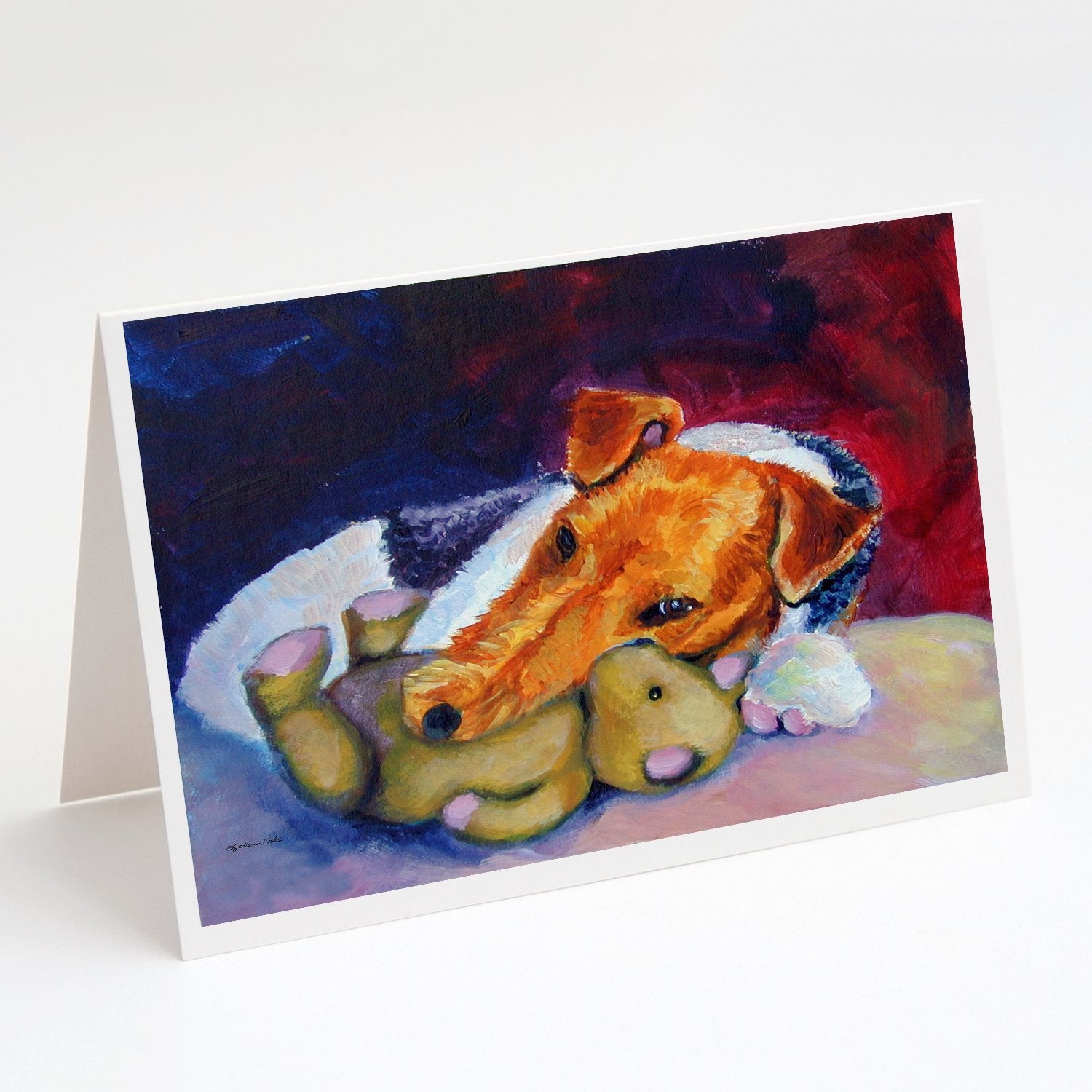 Fox Terrier and Teddy Bear Greeting Cards Pack of 8 Blank Cards with Envelopes Whimsical A7 Size 5x7