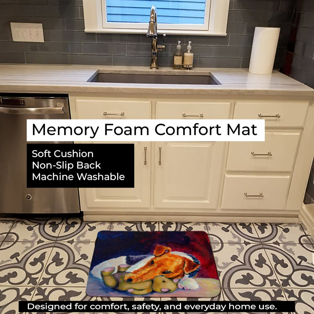 Fox Terrier and Teddy Bear Memory Foam Kitchen Mat Machine Washable Anti-Fatigue Cushion Comfort Bath or Kitchen Rug