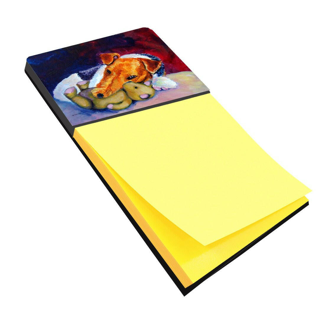 Fox Terrier and Teddy Bear Watercolor Sticky Note Holder Refillable Dispenser Desk Accessory 3x3 Pad Gift