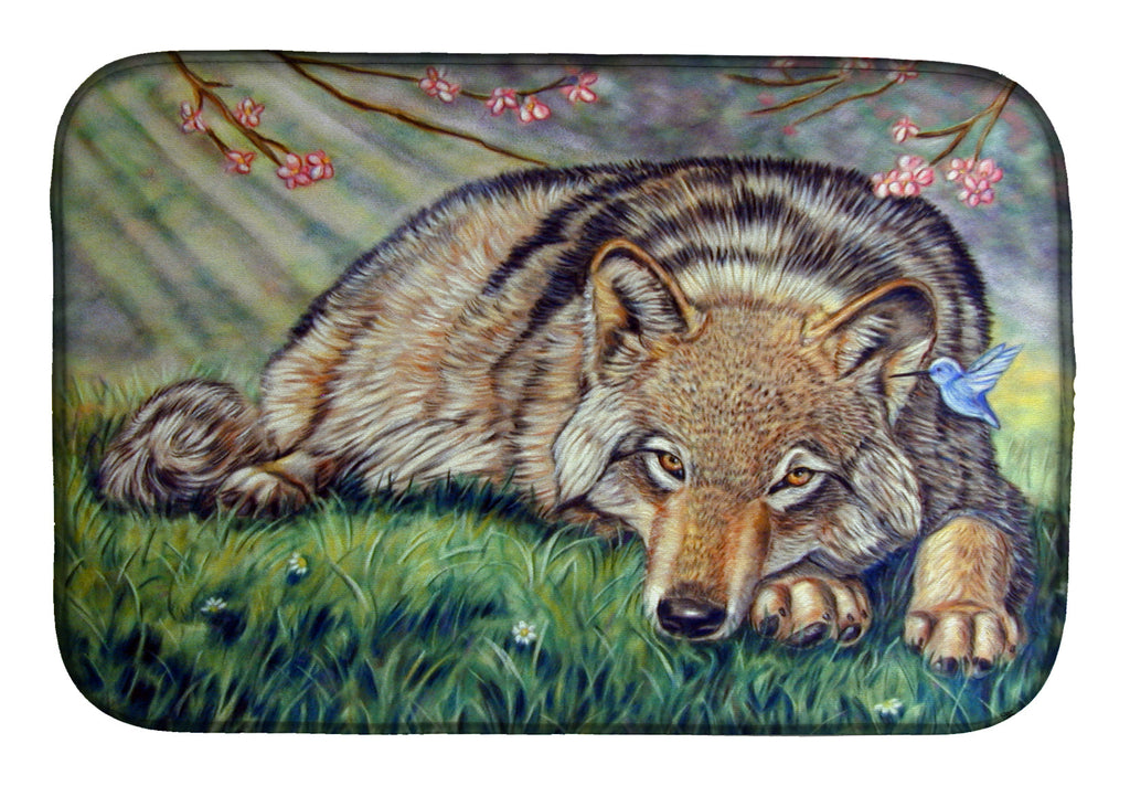 Wolf and Hummingbird Dish Drying Mat Absorbent Dish Drying Mat Pad for Kitchen Counter Dish Drainer Mat for Countertop, 14 x 21", Multicolor