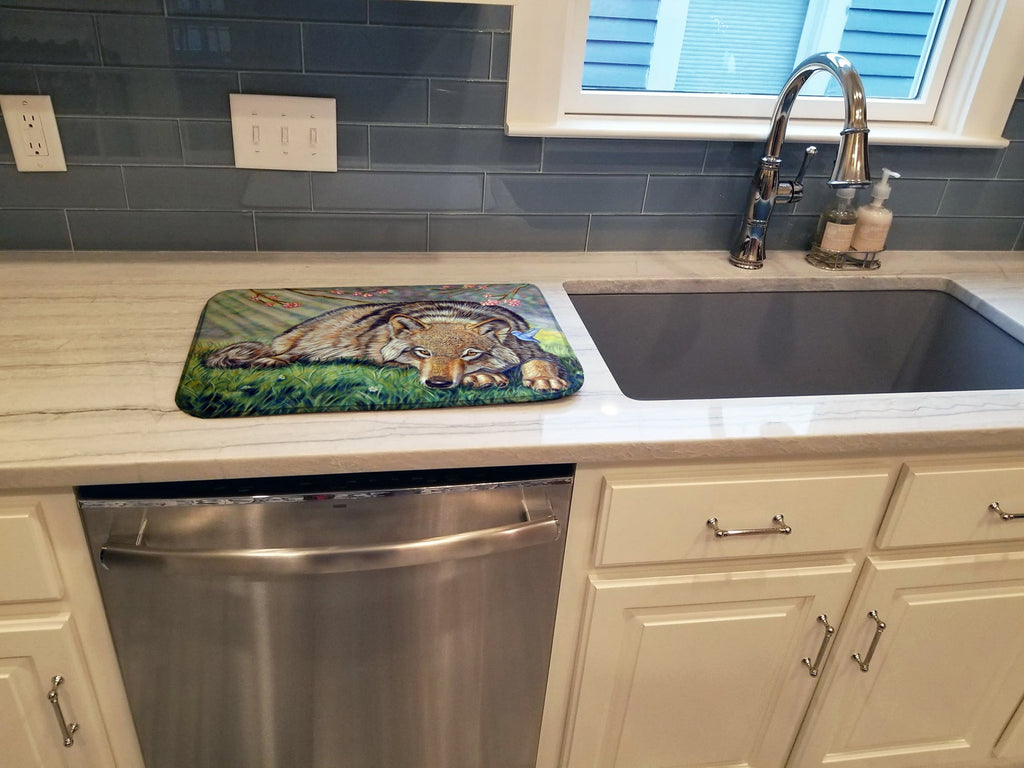 Wolf and Hummingbird Dish Drying Mat Absorbent Dish Drying Mat Pad for Kitchen Counter Dish Drainer Mat for Countertop, 14 x 21", Multicolor