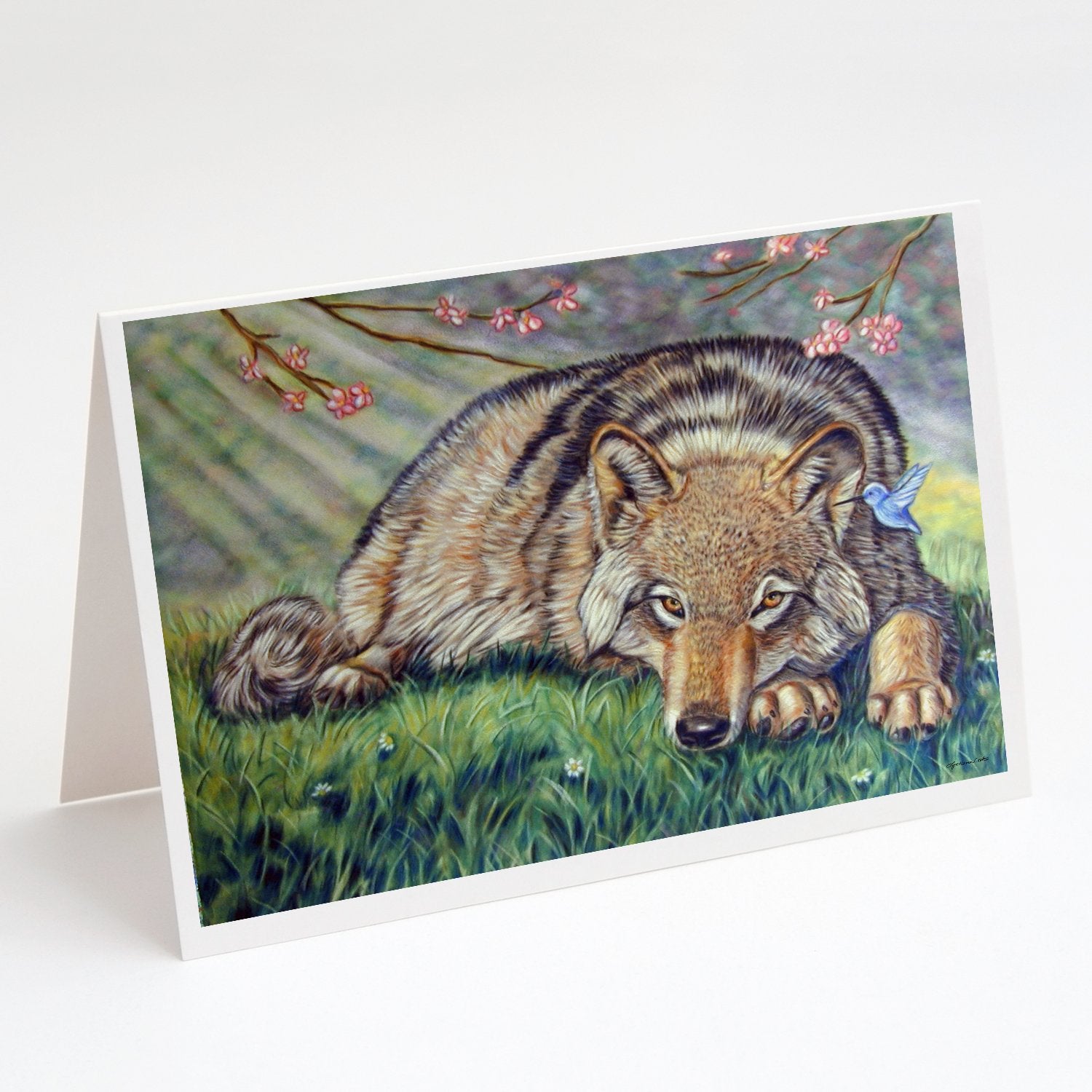 Wolf and Hummingbird Greeting Cards Pack of 8 Blank Cards with Envelopes Whimsical A7 Size 5x7