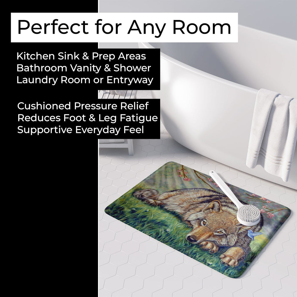 Wolf and Hummingbird Memory Foam Kitchen Mat Machine Washable Anti-Fatigue Cushion Comfort Bath or Kitchen Rug