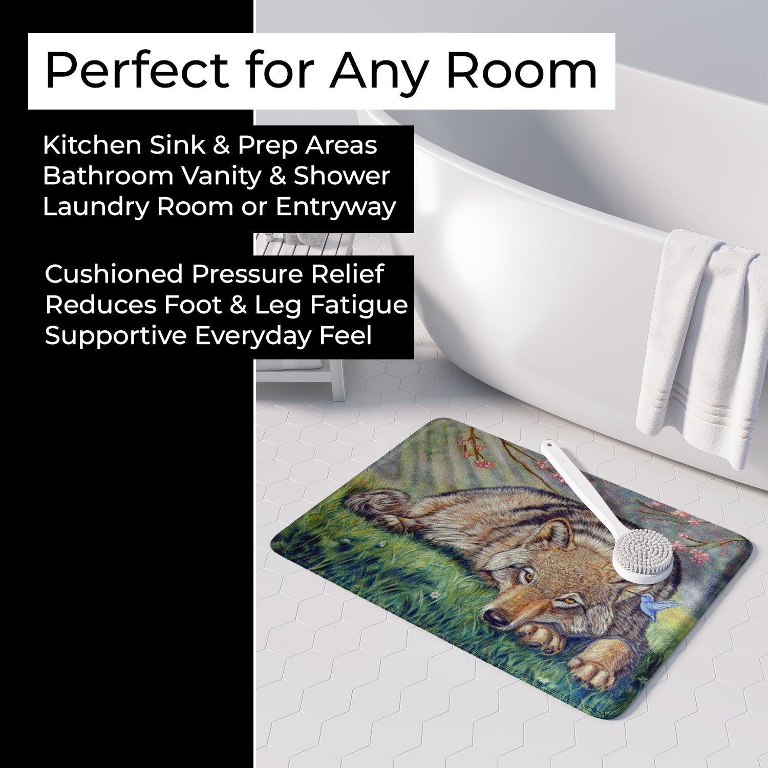 Wolf and Hummingbird Memory Foam Kitchen Mat Machine Washable Anti-Fatigue Cushion Comfort Bath or Kitchen Rug