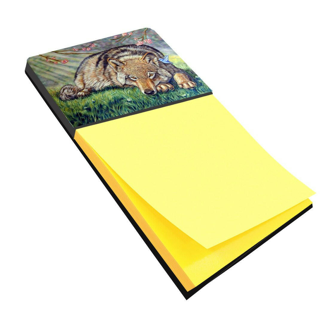 Wolf and Hummingbird Watercolor Sticky Note Holder Refillable Dispenser Desk Accessory 3x3 Pad Gift