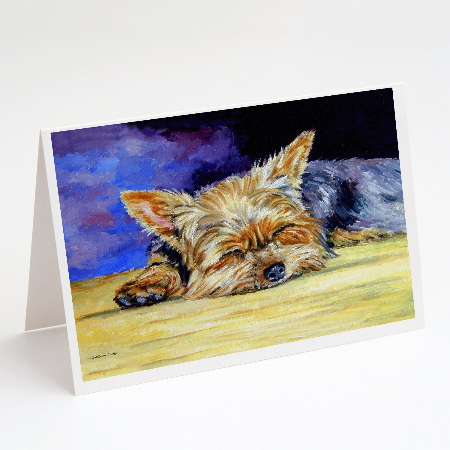 Yorkie Taking a Nap Greeting Cards Pack of 8 Blank Cards with Envelopes Whimsical A7 Size 5x7