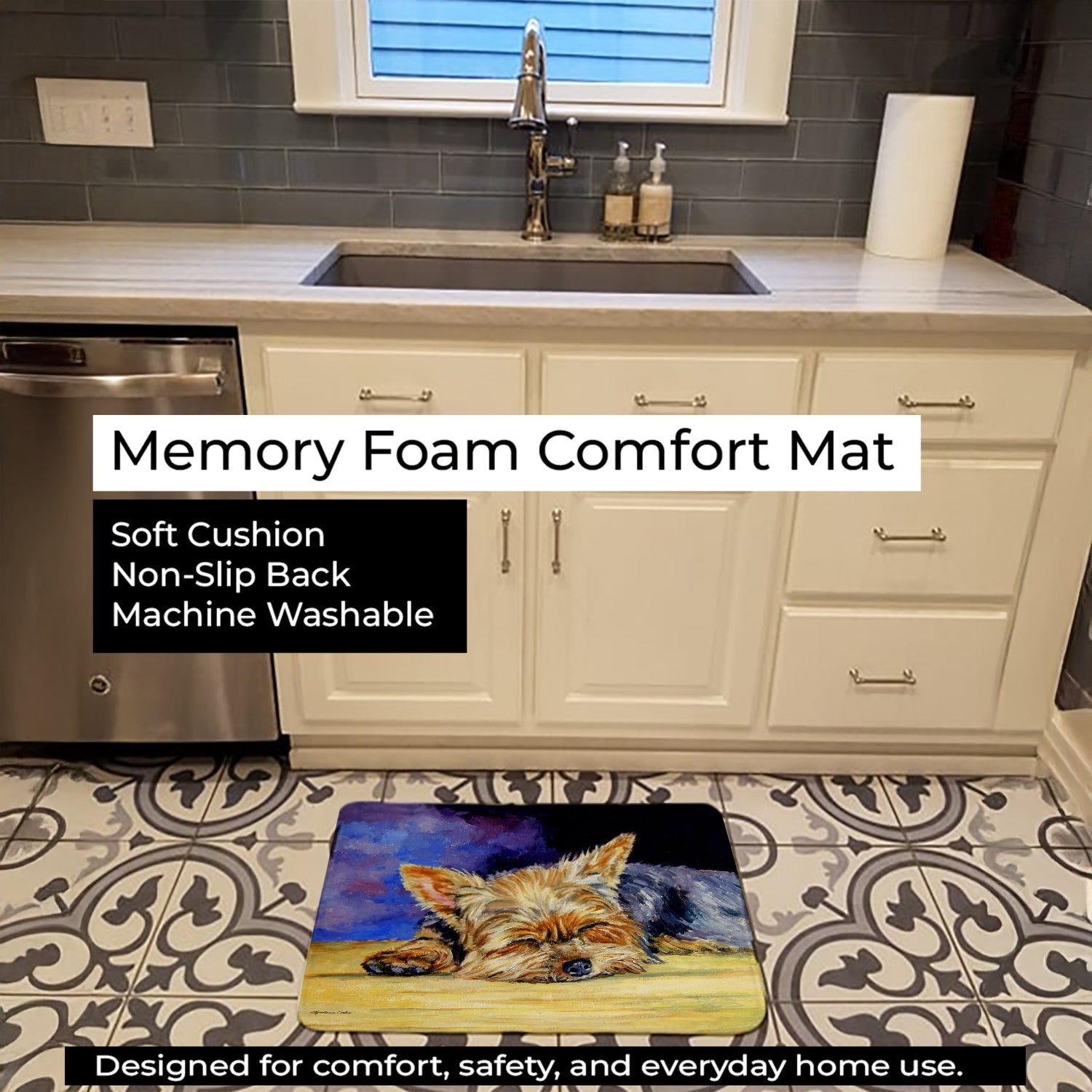 Yorkie Taking a Nap Memory Foam Kitchen Mat Machine Washable Anti-Fatigue Cushion Comfort Bath or Kitchen Rug