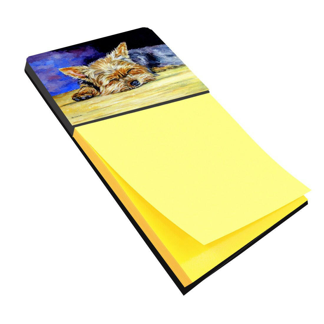 Yorkie Taking a Nap Watercolor Sticky Note Holder Refillable Dispenser Desk Accessory 3x3 Pad Gift