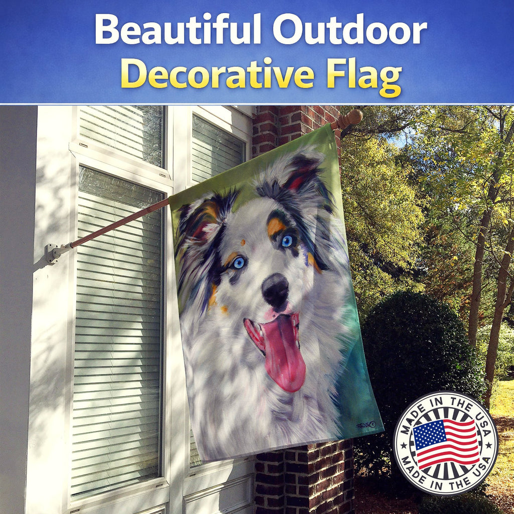 Australian Shepherd Blue Eyes House Flag 28x40 Porch Sleeve Pole Decorative Outside Yard Banner Artwork Wall Hanging, Polyester