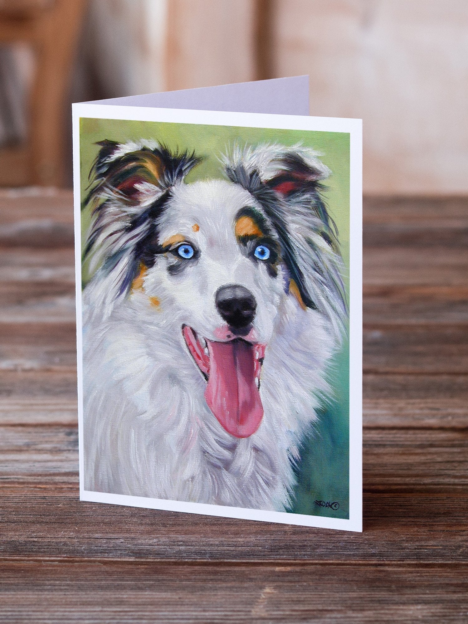 Australian Shepherd Blue Eyes Greeting Cards Pack of 8 Blank Cards with Envelopes Whimsical A7 Size 5x7
