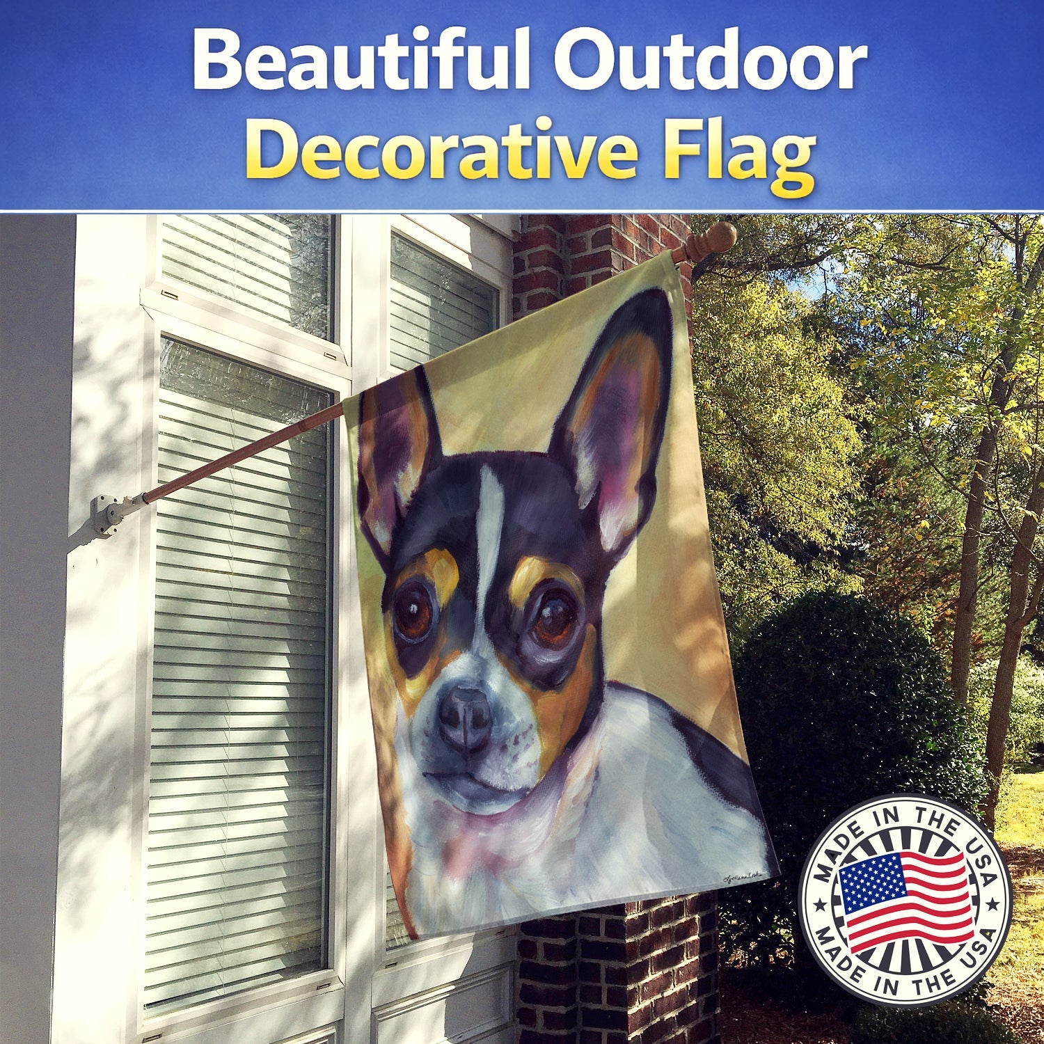 Chihuahua Black and Tan House Flag 28x40 Porch Sleeve Pole Decorative Outside Yard Banner Artwork Wall Hanging, Polyester