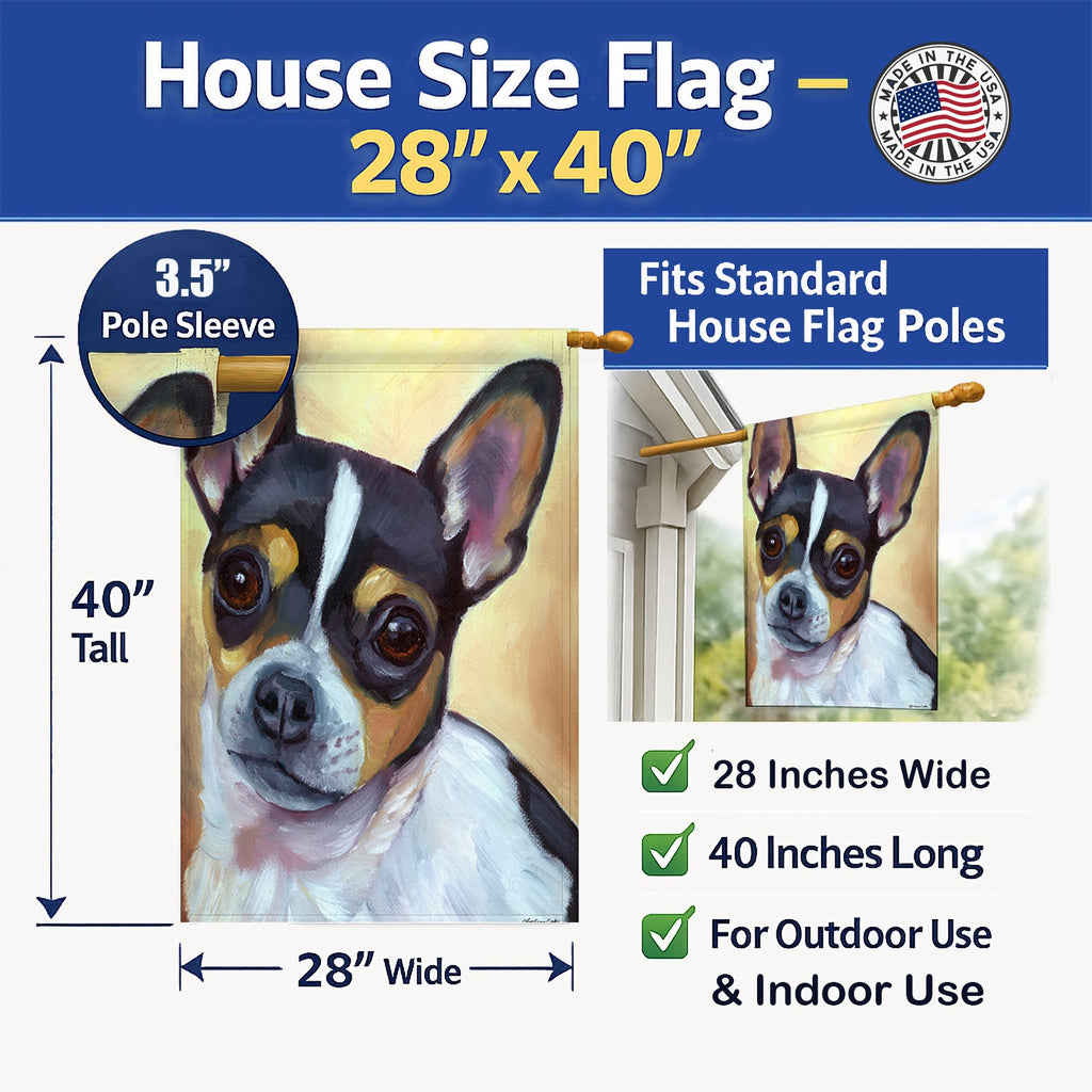Chihuahua Black and Tan House Flag 28x40 Porch Sleeve Pole Decorative Outside Yard Banner Artwork Wall Hanging, Polyester