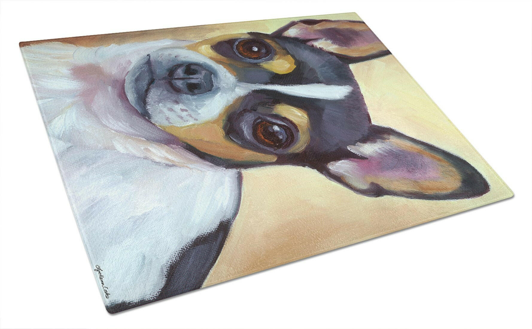 Chihuahua Black and Tan Cutting Board Tempered Glass Kitchen Cutting Surface, Heat Resistant Chopping, Non-Slip Feet, Food Prep & Serving