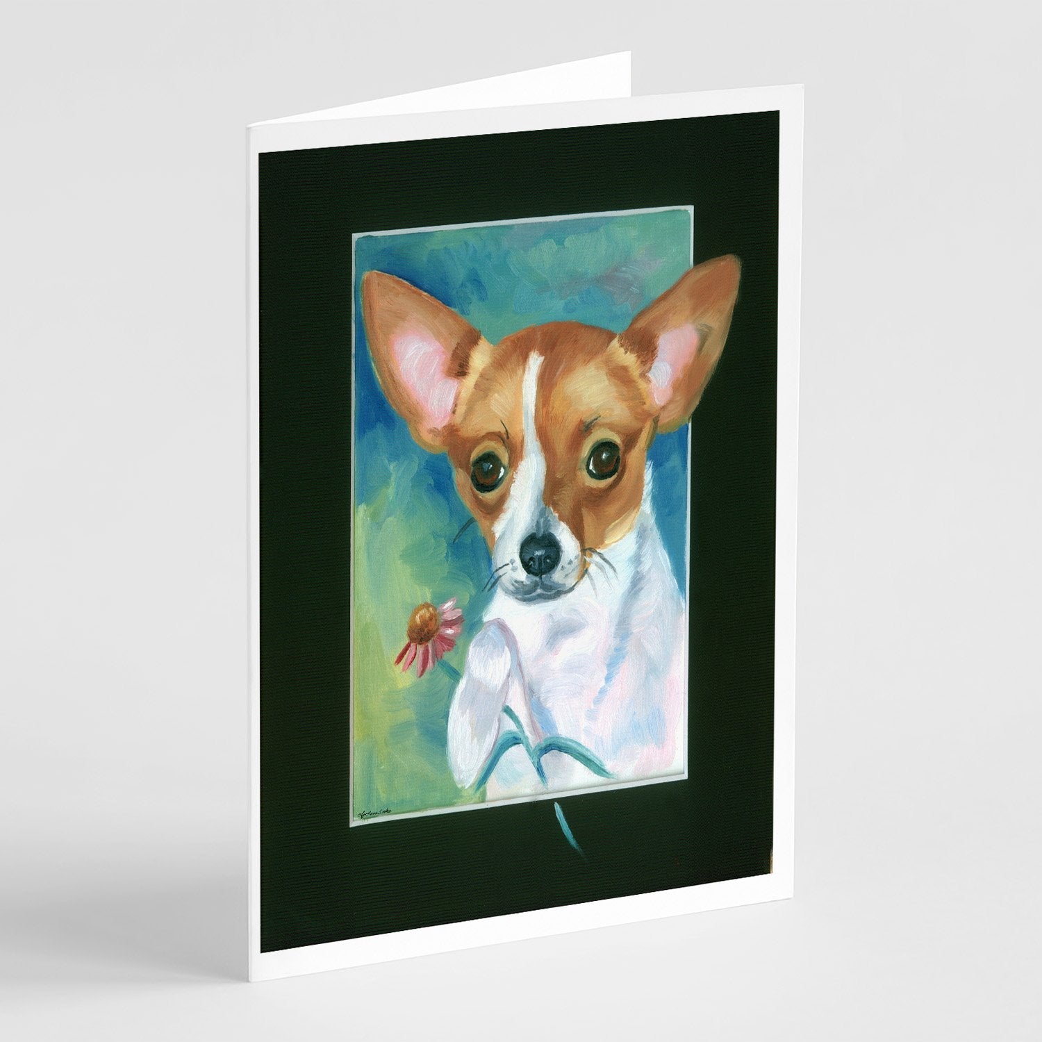 Chihuahua and Daisy Greeting Cards Pack of 8 Blank Cards with Envelopes Whimsical A7 Size 5x7