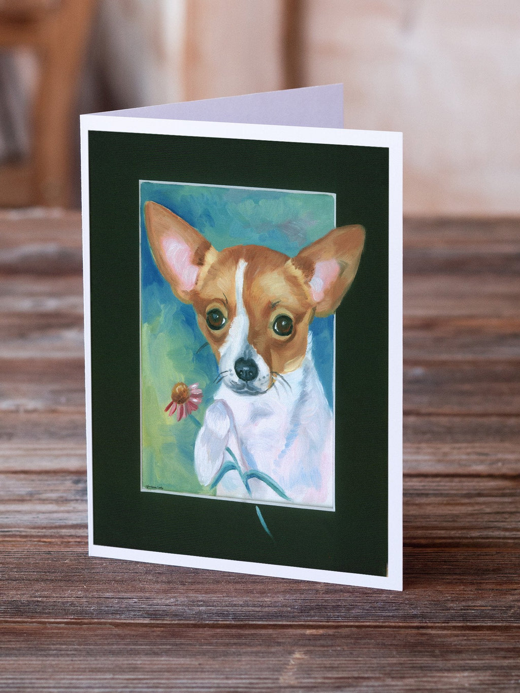 Chihuahua and Daisy Greeting Cards Pack of 8 Blank Cards with Envelopes Whimsical A7 Size 5x7