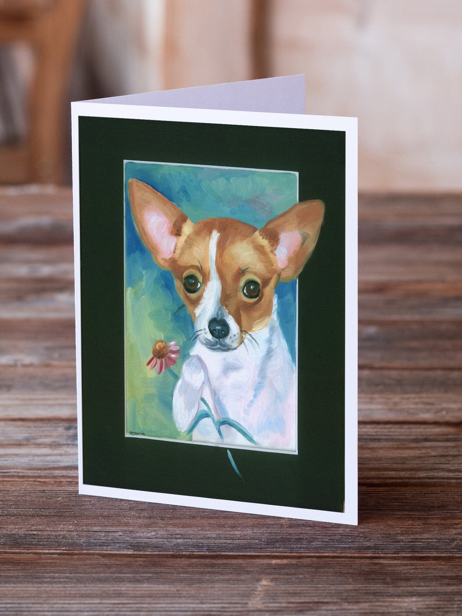 Chihuahua and Daisy Greeting Cards Pack of 8 Blank Cards with Envelopes Whimsical A7 Size 5x7