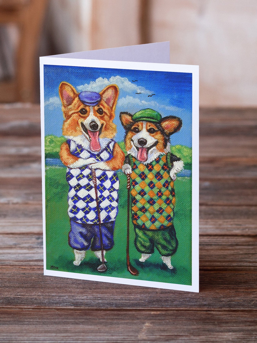 Corgi Golfers Greeting Cards Pack of 8 Blank Cards with Envelopes Whimsical A7 Size 5x7