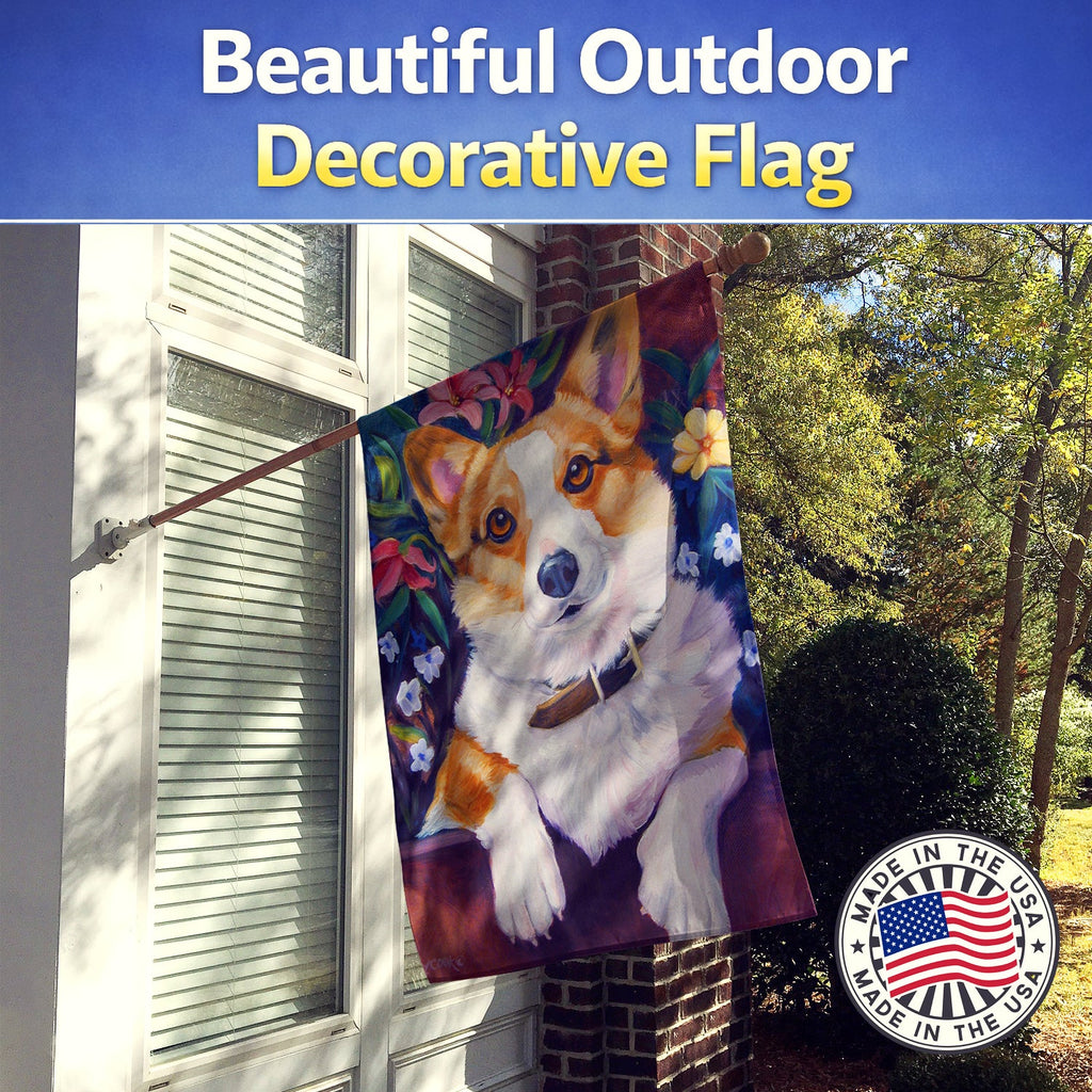 Can I help you Corgi House Flag 28x40 Porch Sleeve Pole Decorative Outside Yard Banner Artwork Wall Hanging, Polyester