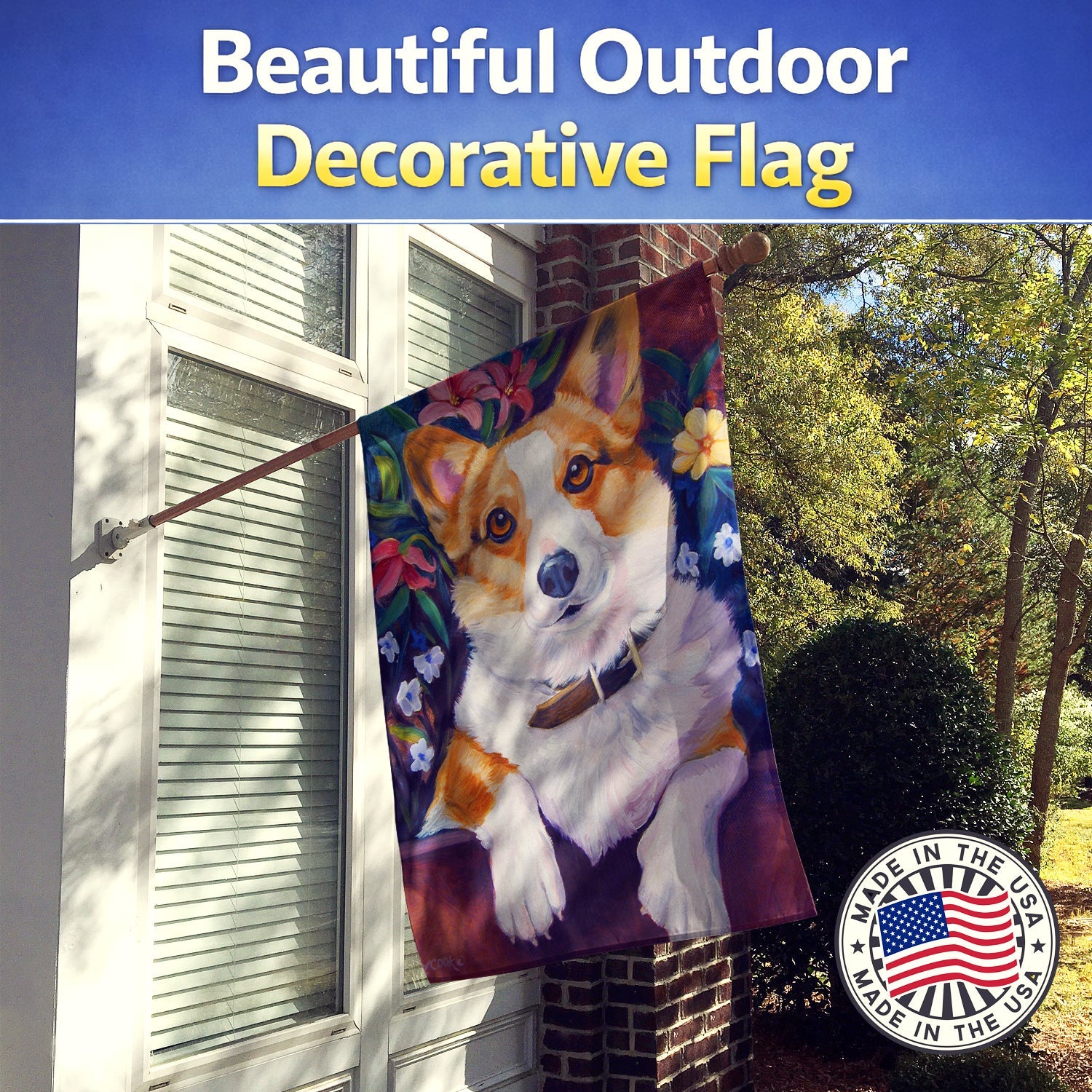 Can I help you Corgi House Flag 28x40 Porch Sleeve Pole Decorative Outside Yard Banner Artwork Wall Hanging, Polyester