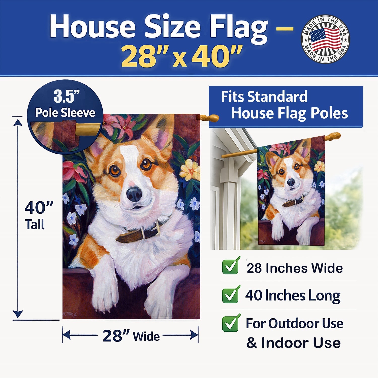 Can I help you Corgi House Flag 28x40 Porch Sleeve Pole Decorative Outside Yard Banner Artwork Wall Hanging, Polyester