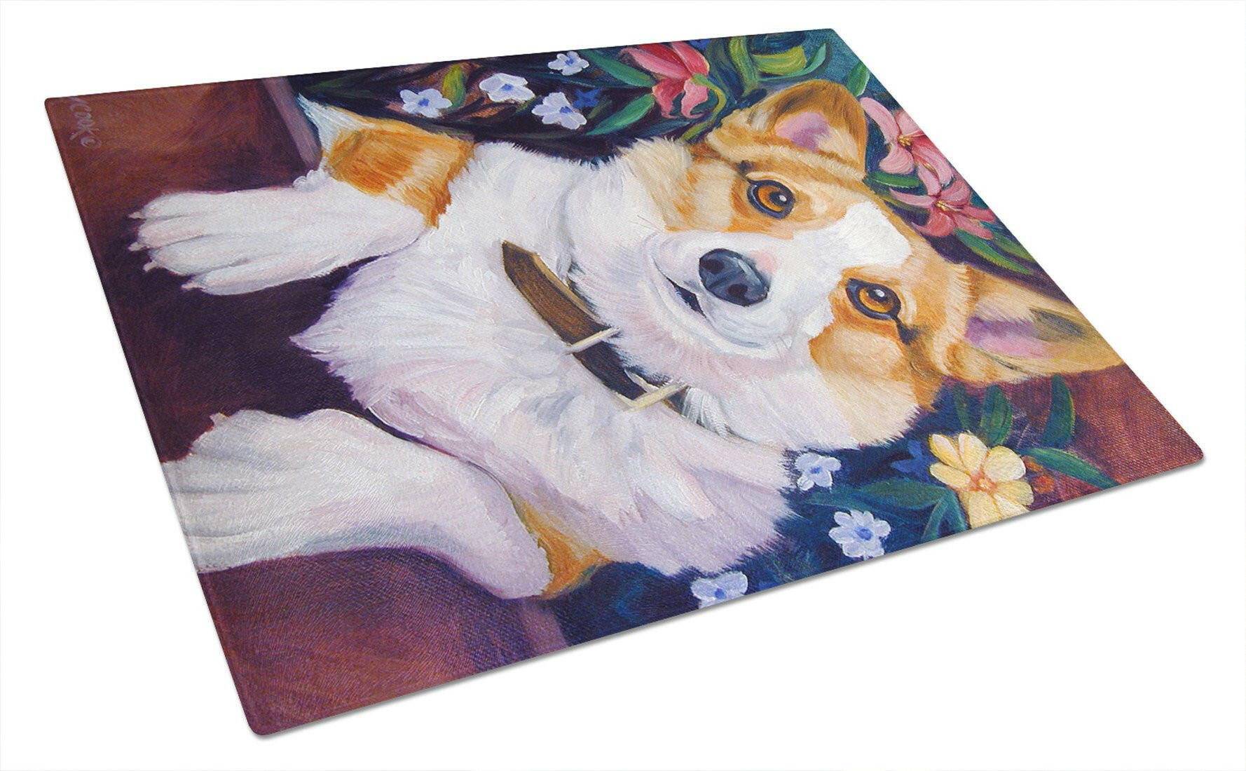 Can I help you Corgi Cutting Board Tempered Glass Kitchen Cutting Surface, Heat Resistant Chopping, Non-Slip Feet, Food Prep & Serving