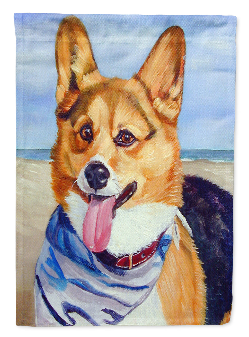 Corgi Beach Bandana House Flag 28x40 Porch Sleeve Pole Decorative Outside Yard Banner Artwork Wall Hanging, Polyester