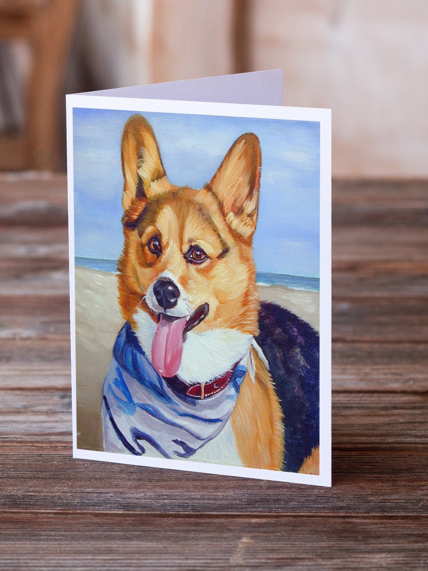 Corgi Beach Bandana Greeting Cards Pack of 8 Blank Cards with Envelopes Whimsical A7 Size 5x7