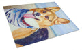 Corgi Beach Bandana Cutting Board Tempered Glass Kitchen Cutting Surface, Heat Resistant Chopping, Non-Slip Feet, Food Prep & Serving