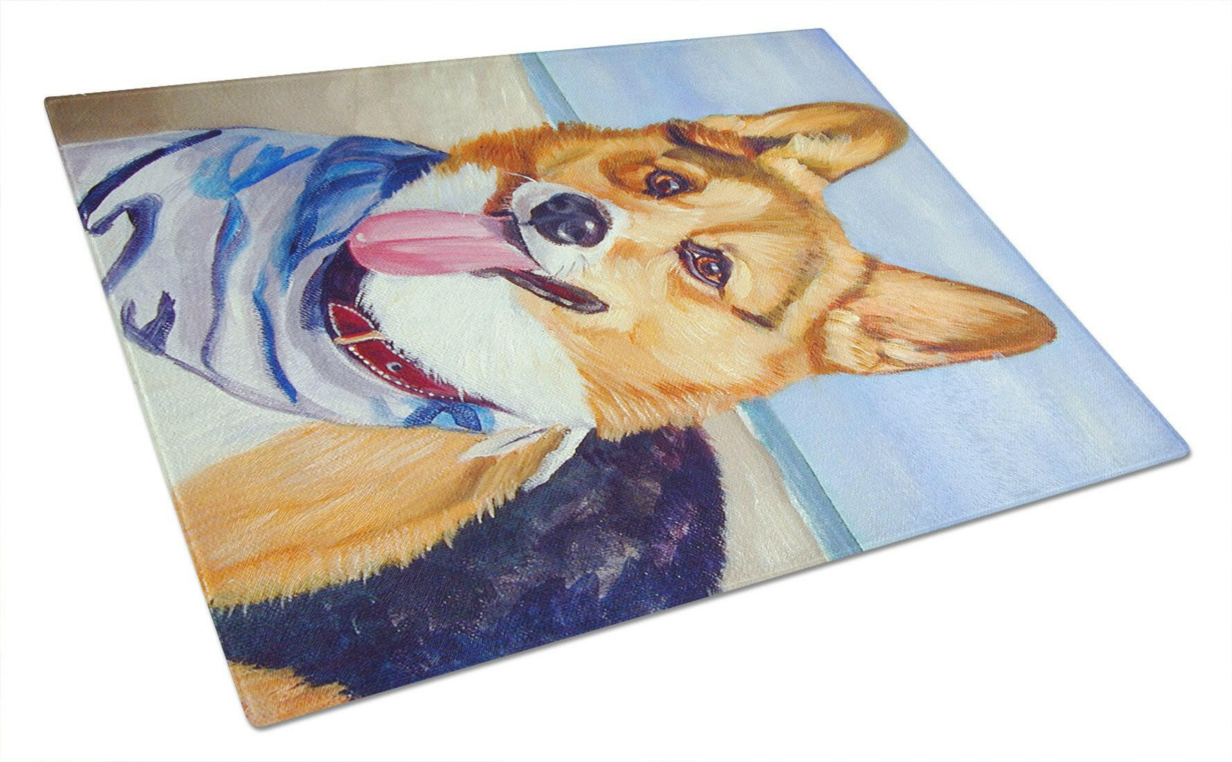 Corgi Beach Bandana Cutting Board Tempered Glass Kitchen Cutting Surface, Heat Resistant Chopping, Non-Slip Feet, Food Prep & Serving