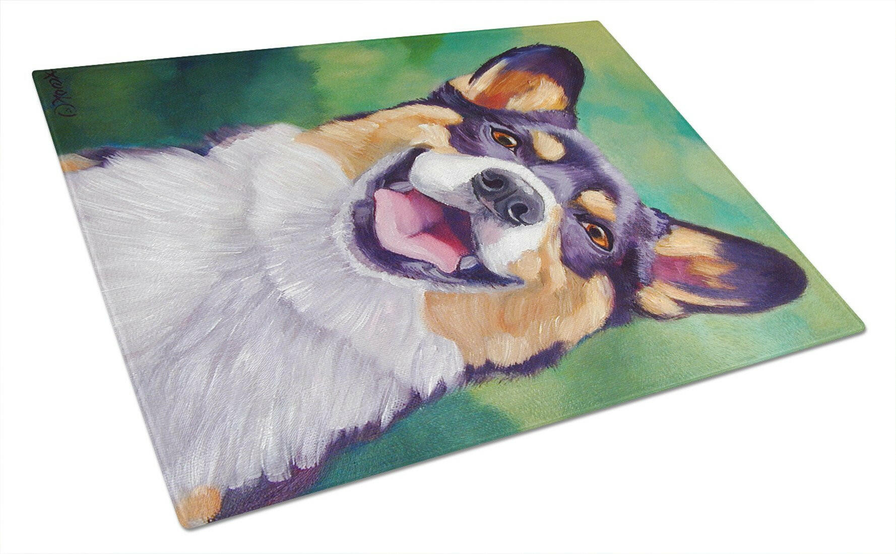 Tricolor Pembroke Corgi Cutting Board Tempered Glass Kitchen Cutting Surface, Heat Resistant Chopping, Non-Slip Feet, Food Prep & Serving