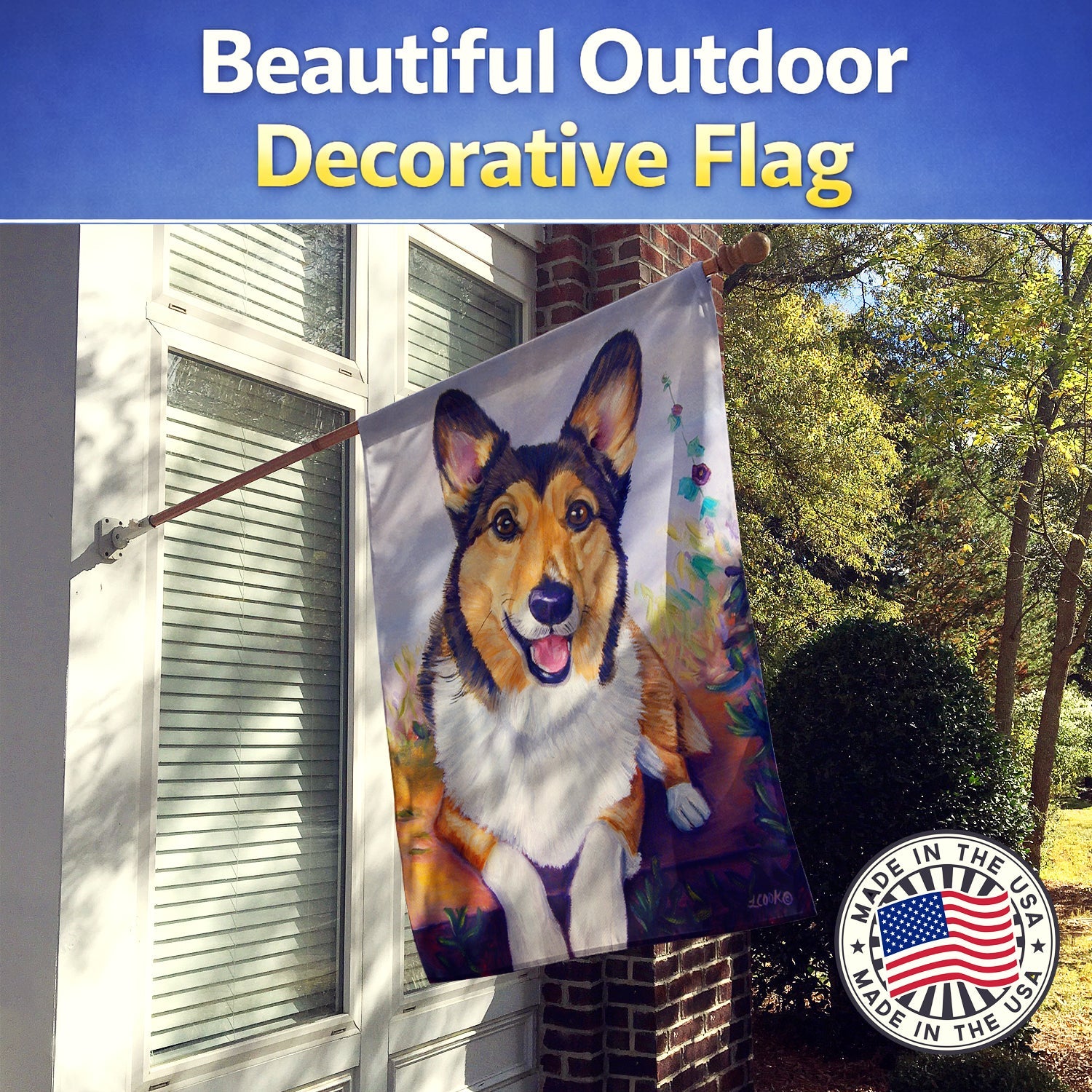 Pembroke Corgi Waiting House Flag 28x40 Porch Sleeve Pole Decorative Outside Yard Banner Artwork Wall Hanging, Polyester