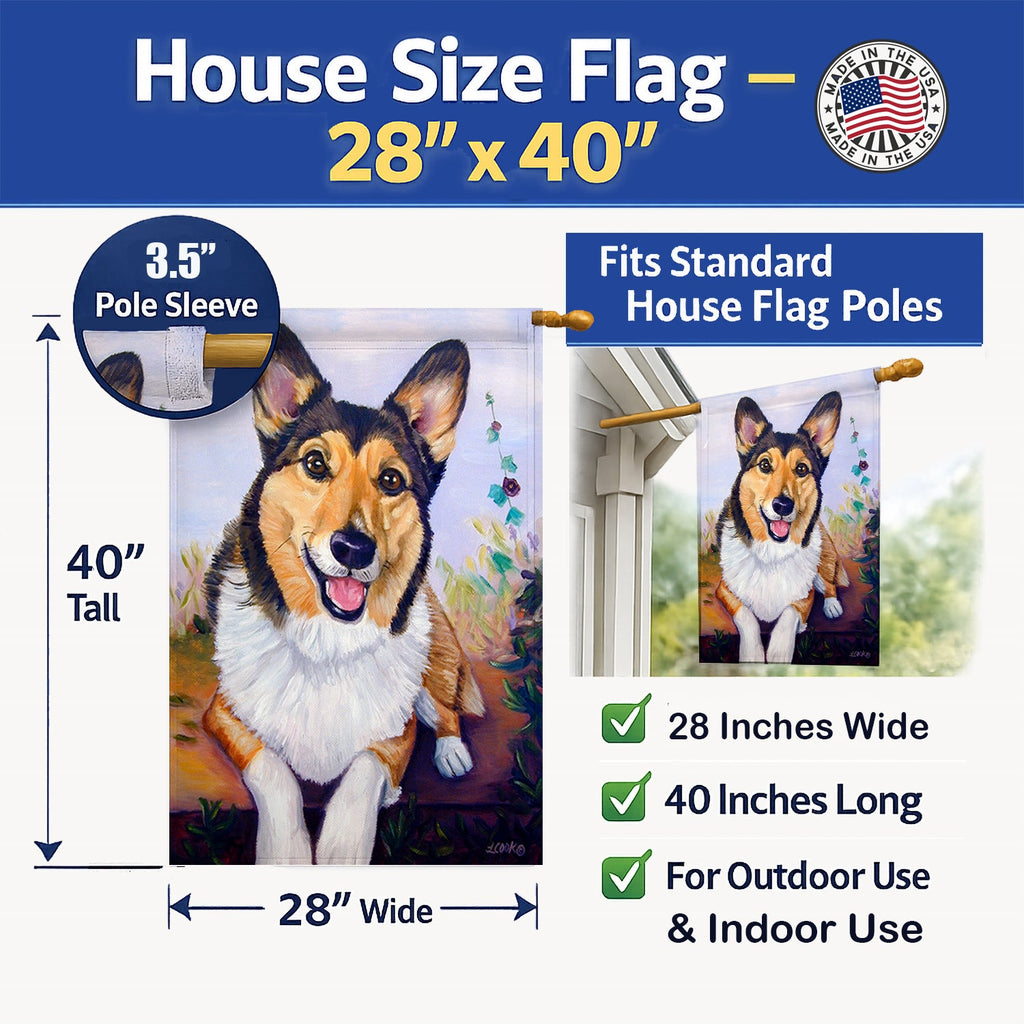 Pembroke Corgi Waiting House Flag 28x40 Porch Sleeve Pole Decorative Outside Yard Banner Artwork Wall Hanging, Polyester