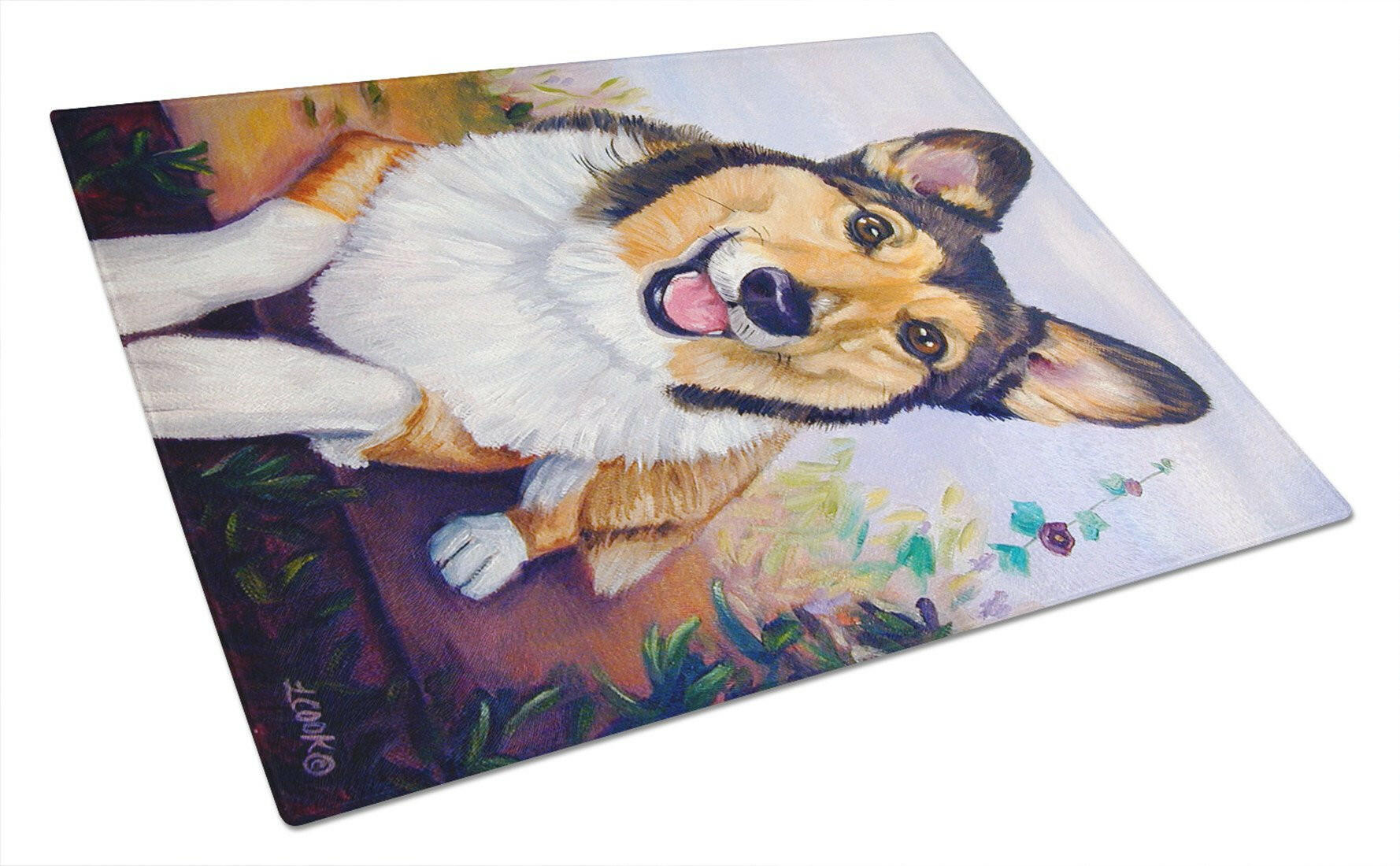 Pembroke Corgi Waiting Cutting Board Tempered Glass Kitchen Cutting Surface, Heat Resistant Chopping, Non-Slip Feet, Food Prep & Serving
