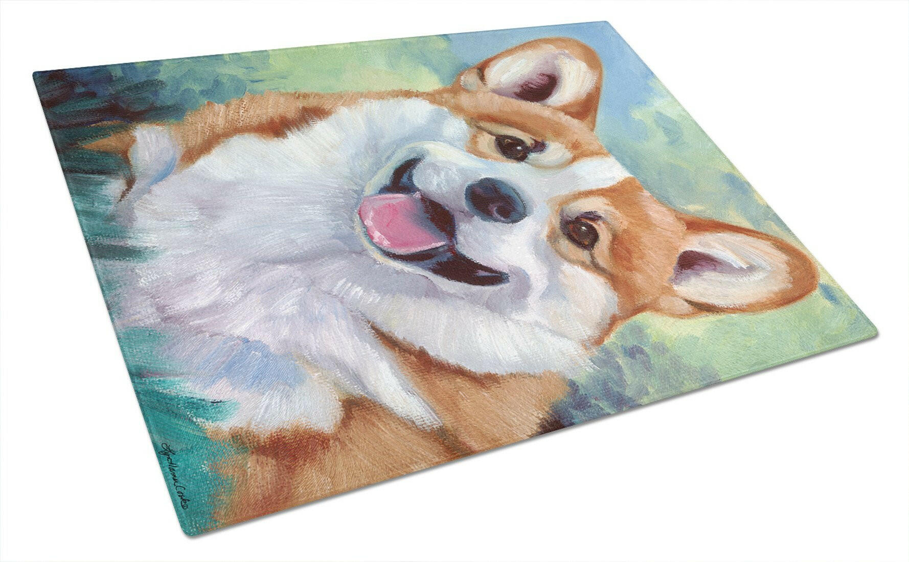 Pembroke Corgi Happy Face Cutting Board Tempered Glass Kitchen Cutting Surface, Heat Resistant Chopping, Non-Slip Feet, Food Prep & Serving
