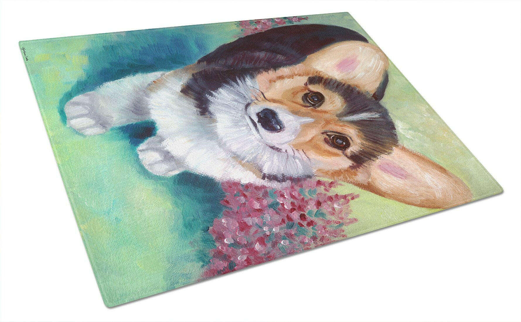 Pembroke Corgi Puppy Cutting Board Tempered Glass Kitchen Cutting Surface, Heat Resistant Chopping, Non-Slip Feet, Food Prep & Serving