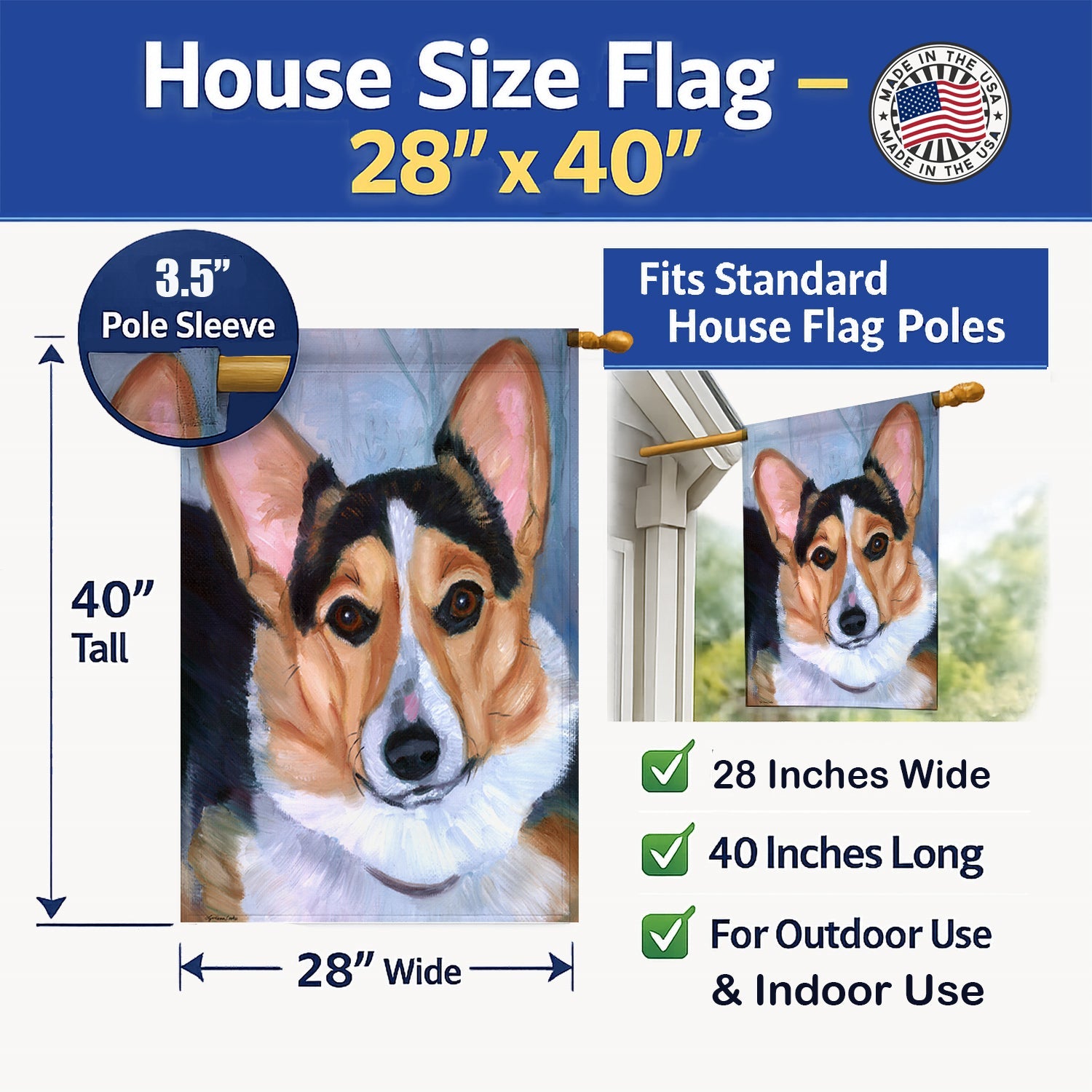 Pembroke Corgi Seriously House Flag 28x40 Porch Sleeve Pole Decorative Outside Yard Banner Artwork Wall Hanging, Polyester