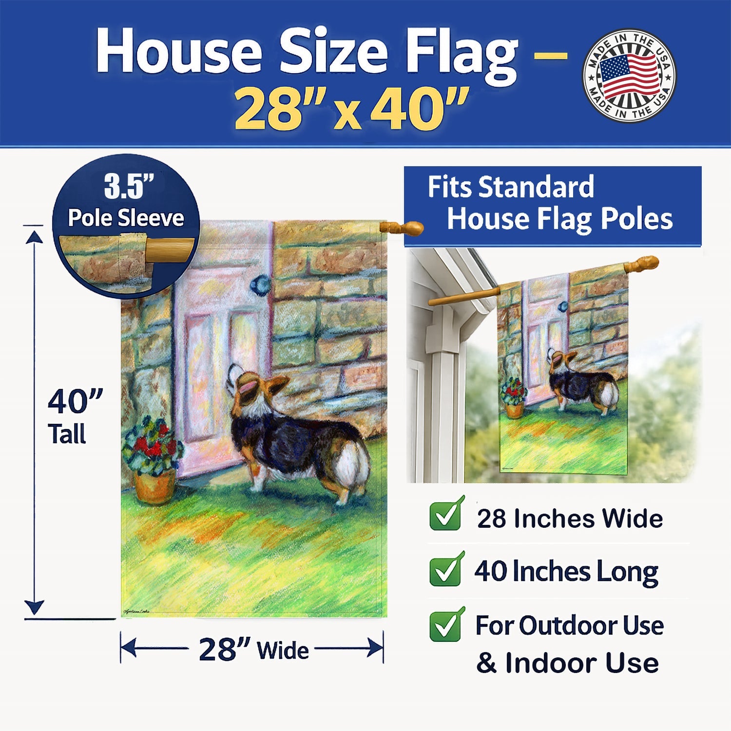 Let me in Corgi House Flag 28x40 Porch Sleeve Pole Decorative Outside Yard Banner Artwork Wall Hanging, Polyester
