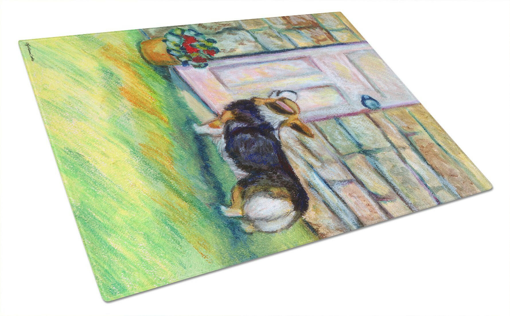 Let me in Corgi Cutting Board Tempered Glass Kitchen Cutting Surface, Heat Resistant Chopping, Non-Slip Feet, Food Prep & Serving