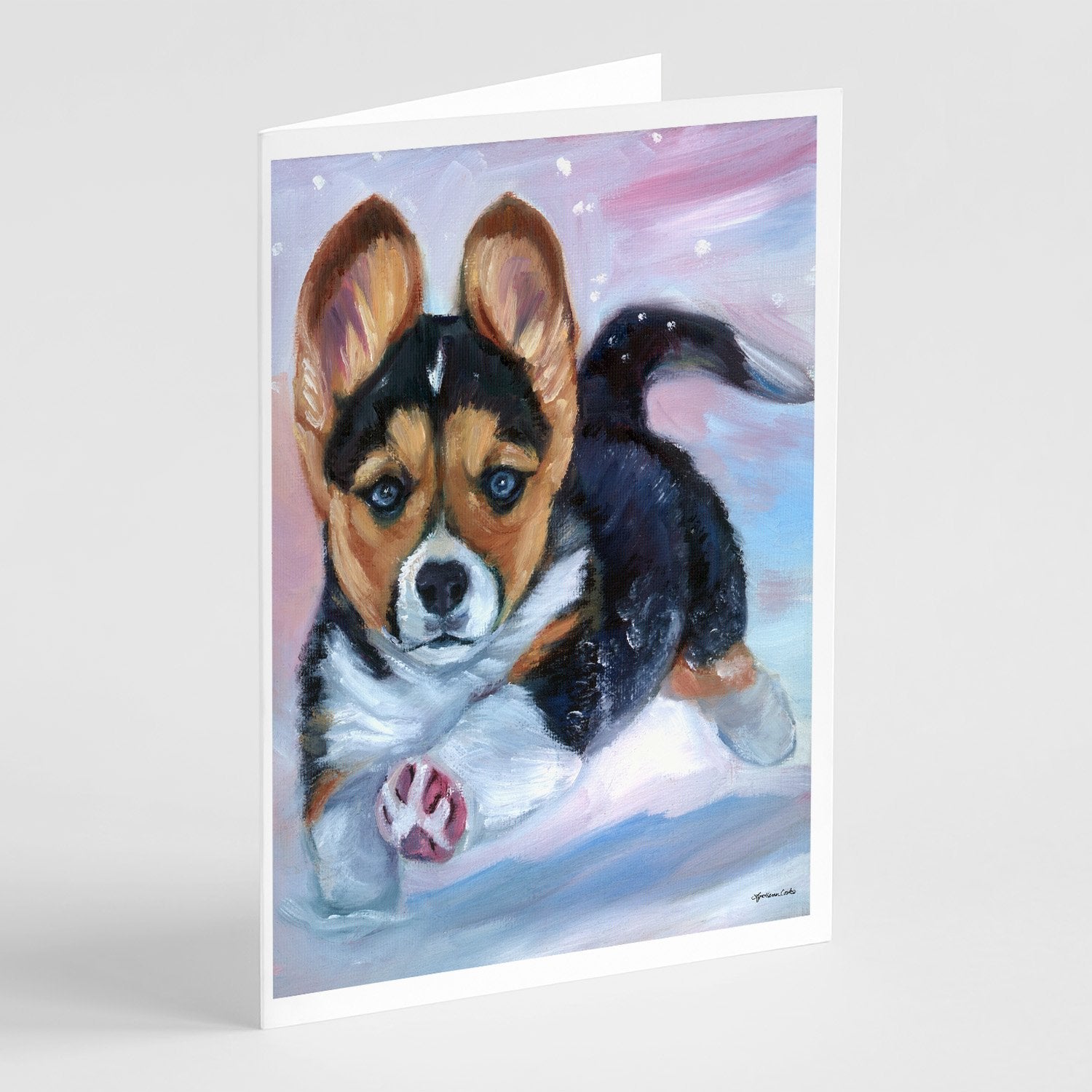 Puppy Chase Corgi Greeting Cards Pack of 8 Blank Cards with Envelopes Whimsical A7 Size 5x7