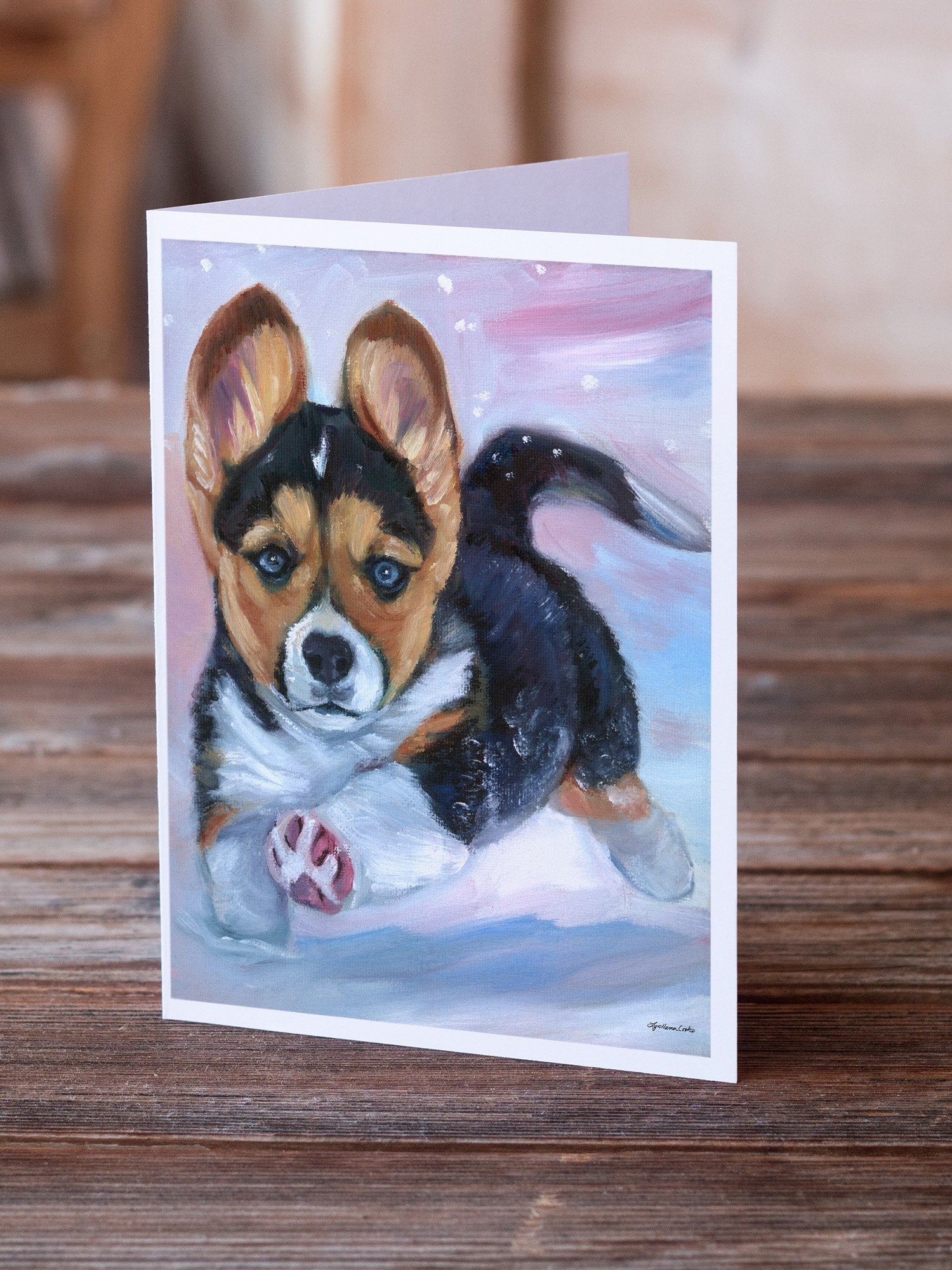 Puppy Chase Corgi Greeting Cards Pack of 8 Blank Cards with Envelopes Whimsical A7 Size 5x7