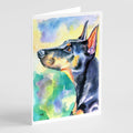 Watercolor Doberman Greeting Cards Pack of 8 Blank Cards with Envelopes Whimsical A7 Size 5x7