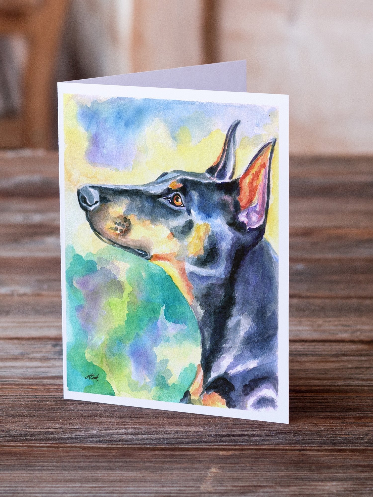 Watercolor Doberman Greeting Cards Pack of 8 Blank Cards with Envelopes Whimsical A7 Size 5x7